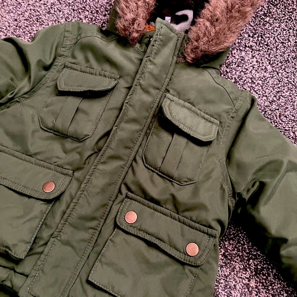 Carter’s green hooded parka. Size 18 months